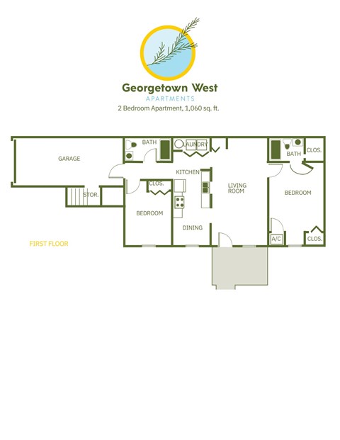 Floor plan for 2 beds, 2 baths, 1060 sqft